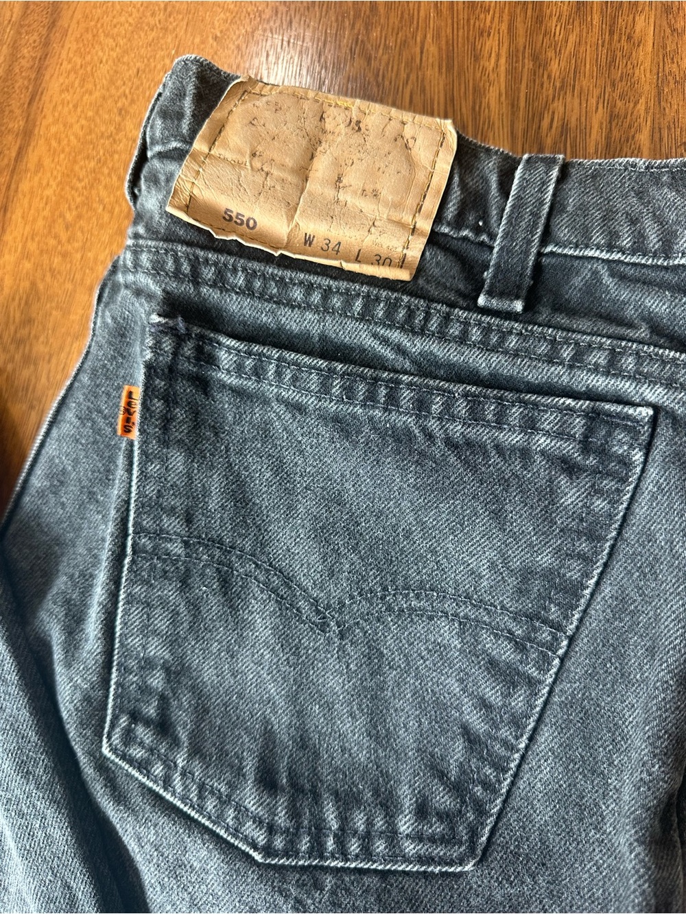Vintage 1993 Levis 550 Orange Tab Relaxed Fit Black Denim Jeans 34x30 Red Logo